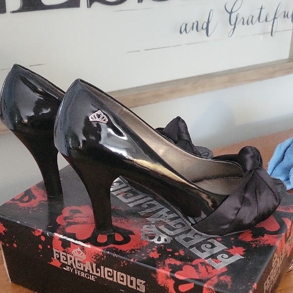 Fergalicious Black Peep Toe Heels - Picture 5 of 7
